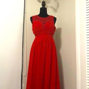 Red Crochet Bodice Chiffon Maxi Gown